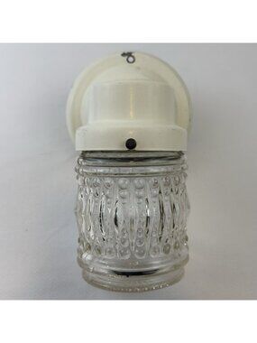 Vintage MCM Glass Porch Light Fixture Ivory Metal Wall Sconce Bubble Glass